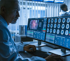 medical imaging technician reading brain scan