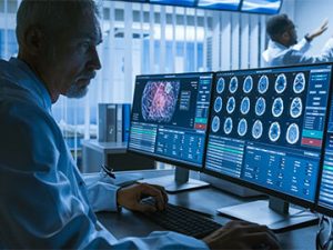 medical imaging technician reading brain scan
