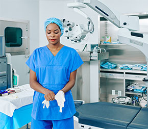 woman tech preps before going into surgery