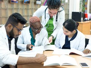 group of healthcare students studying together
