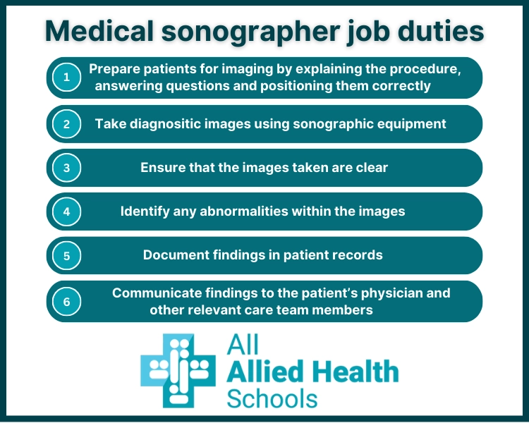 A list of the primary job duties performed by medical sonographers