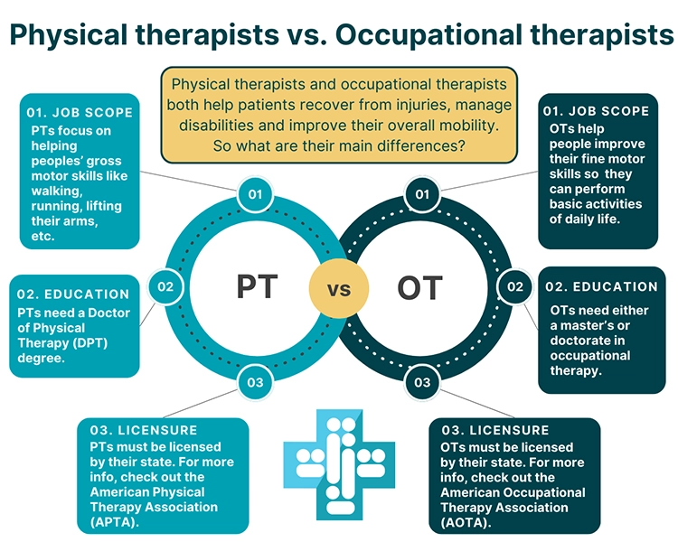 A Venn Diagram explaining the main differences between physical therapists and occupational therapists